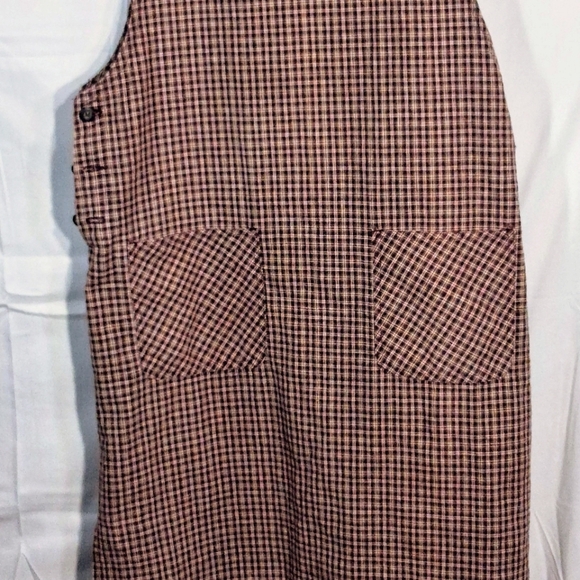 Women's JLNY Maxi Large Cottagecore Prairie Brown Plaid Pinafore Dress - Picture 4 of 8
